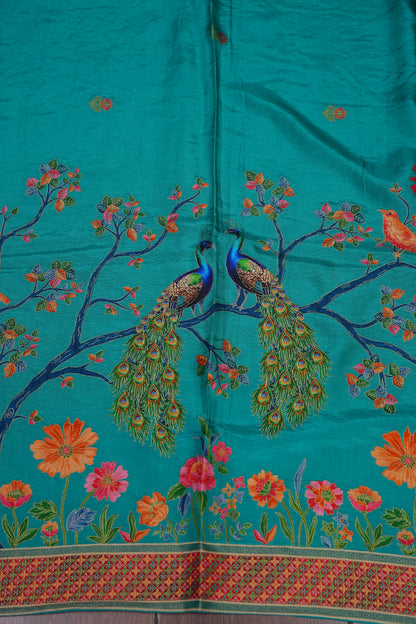 Kashmiri Pashmina Story Telling Saree - Turquoise