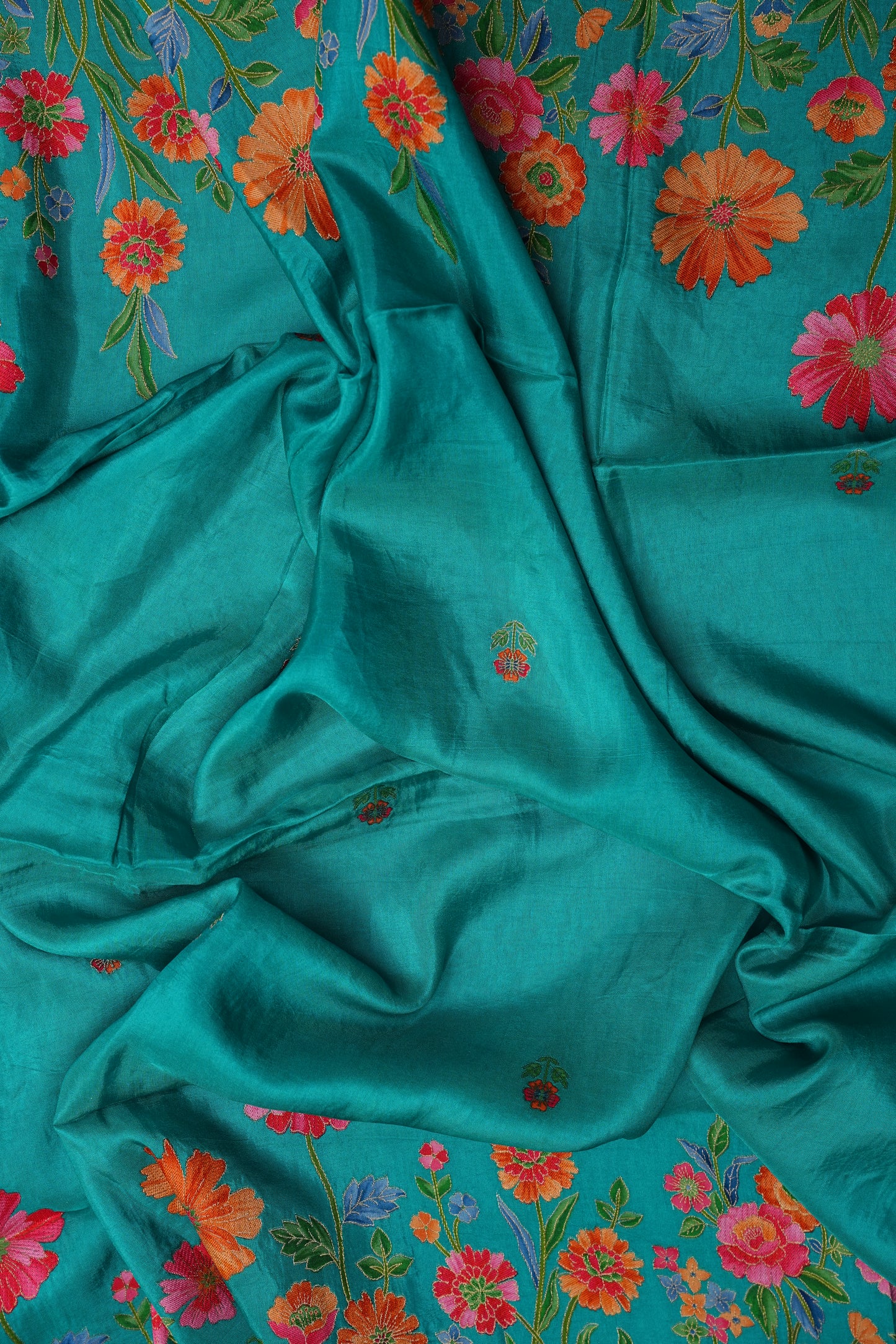 Kashmiri Pashmina Story Telling Saree - Turquoise