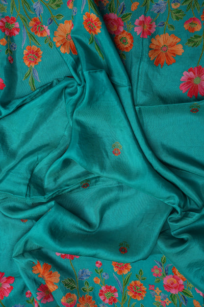 Kashmiri Pashmina Story Telling Saree - Turquoise