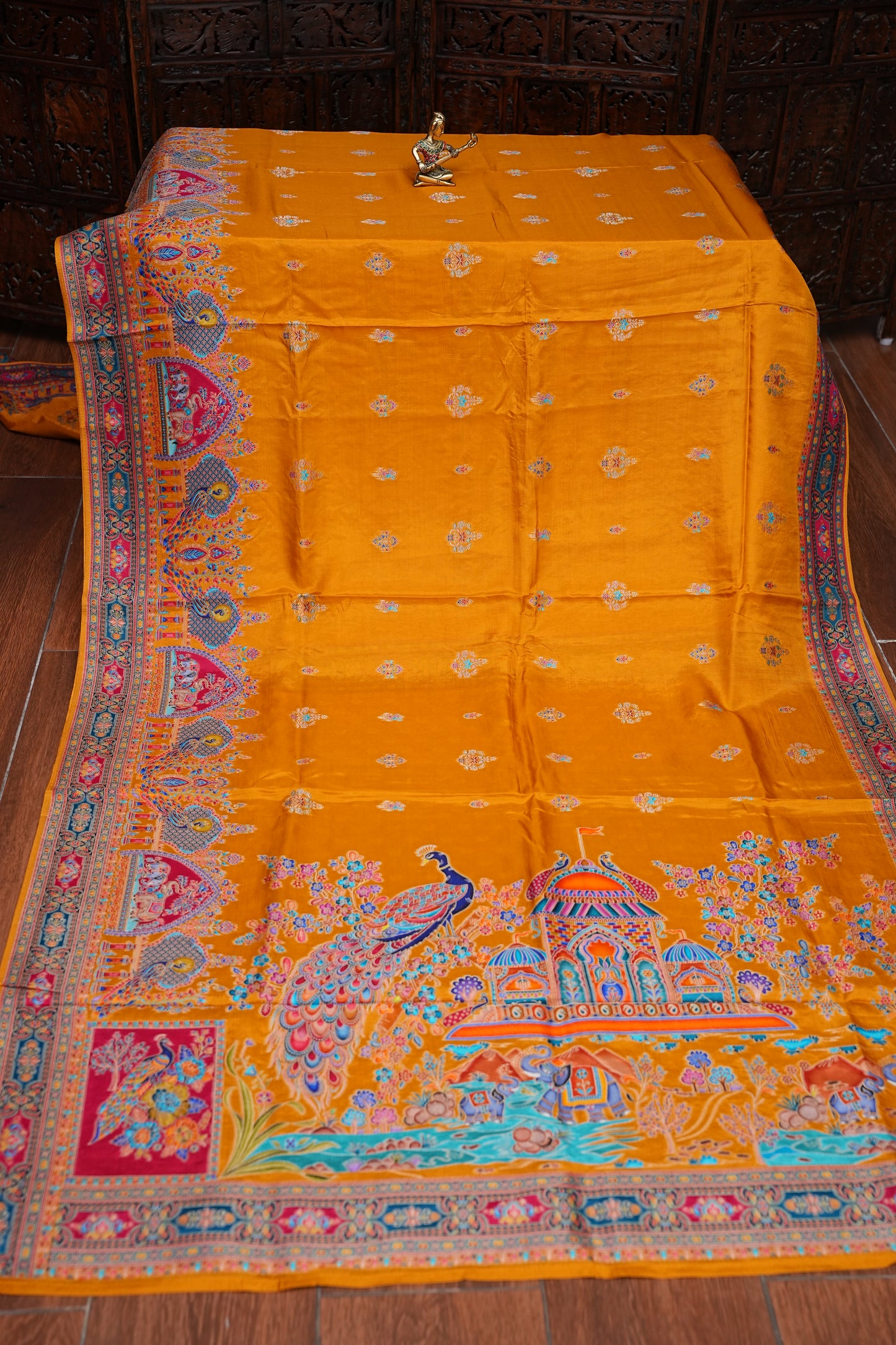 Kashmiri Pashmina Story Telling Saree - Mustard Yellow