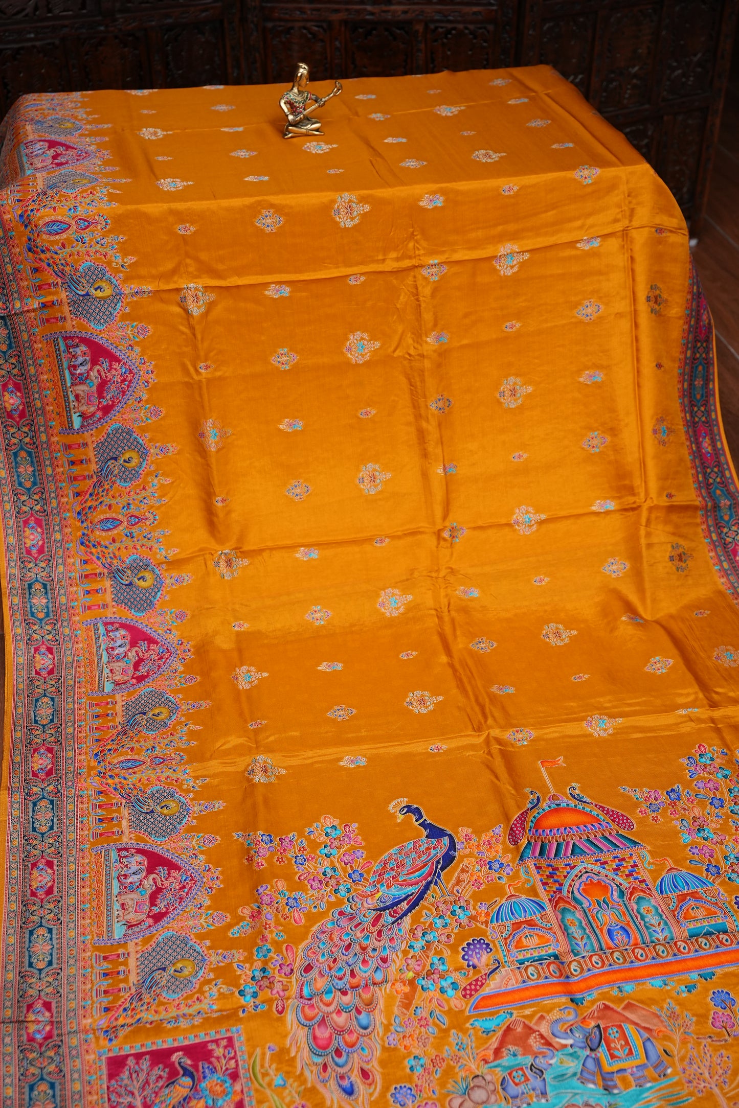 Kashmiri Pashmina Story Telling Saree - Mustard Yellow