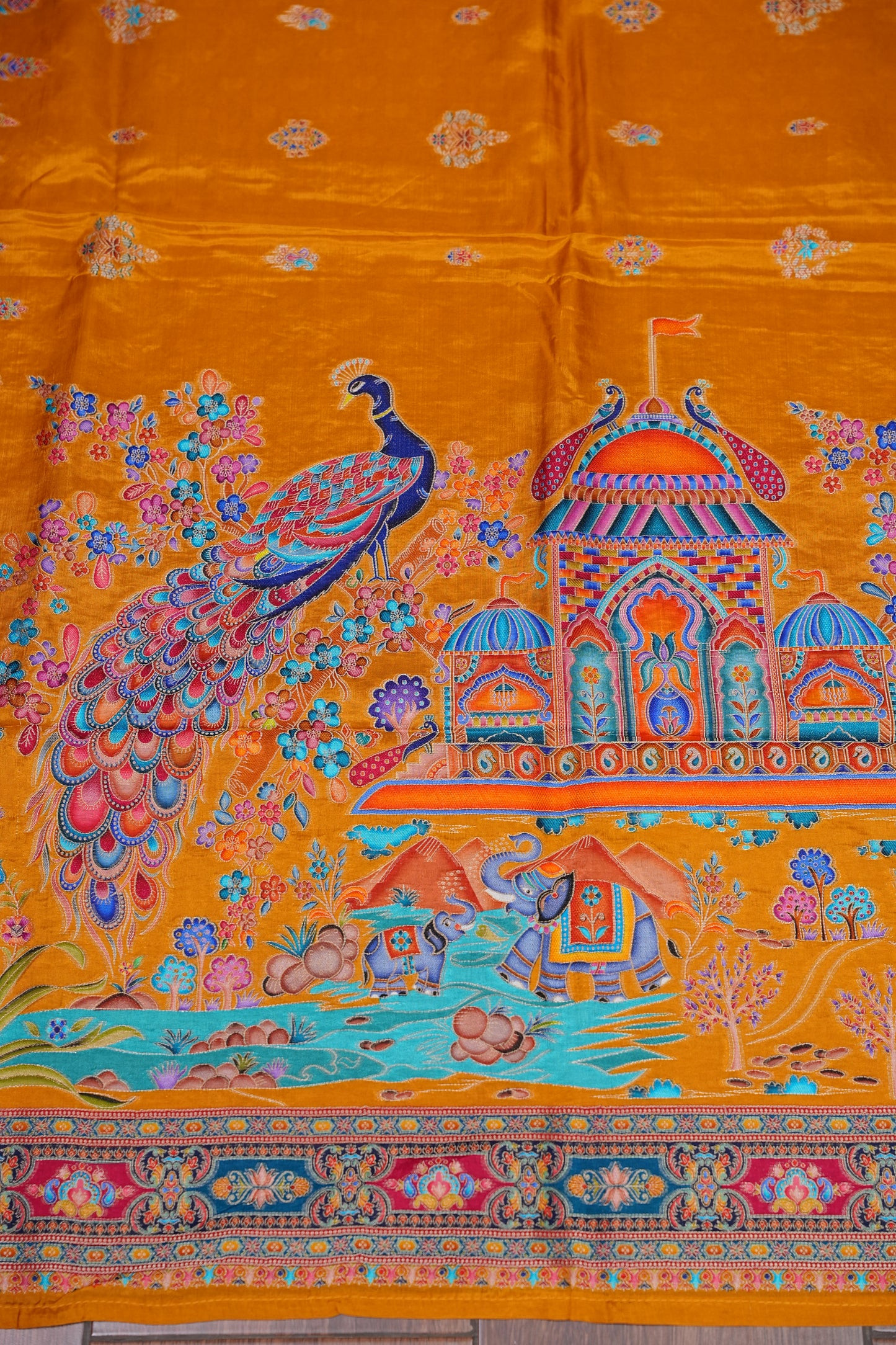 Kashmiri Pashmina Story Telling Saree - Mustard Yellow
