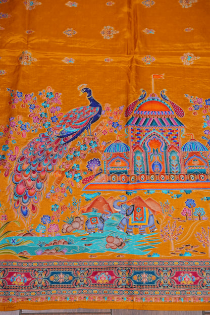 Kashmiri Pashmina Story Telling Saree - Mustard Yellow
