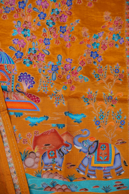 Kashmiri Pashmina Story Telling Saree - Mustard Yellow