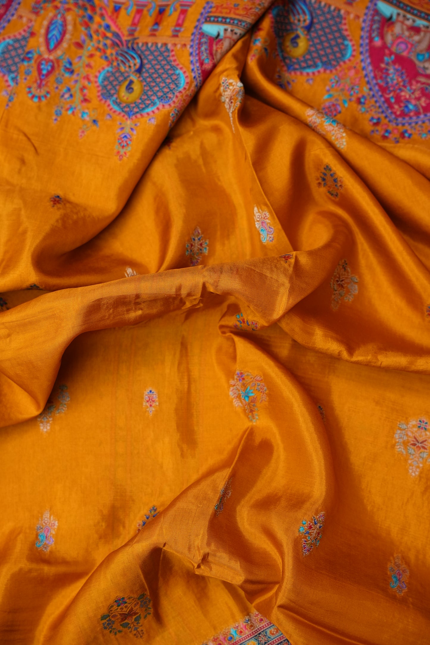 Kashmiri Pashmina Story Telling Saree - Mustard Yellow