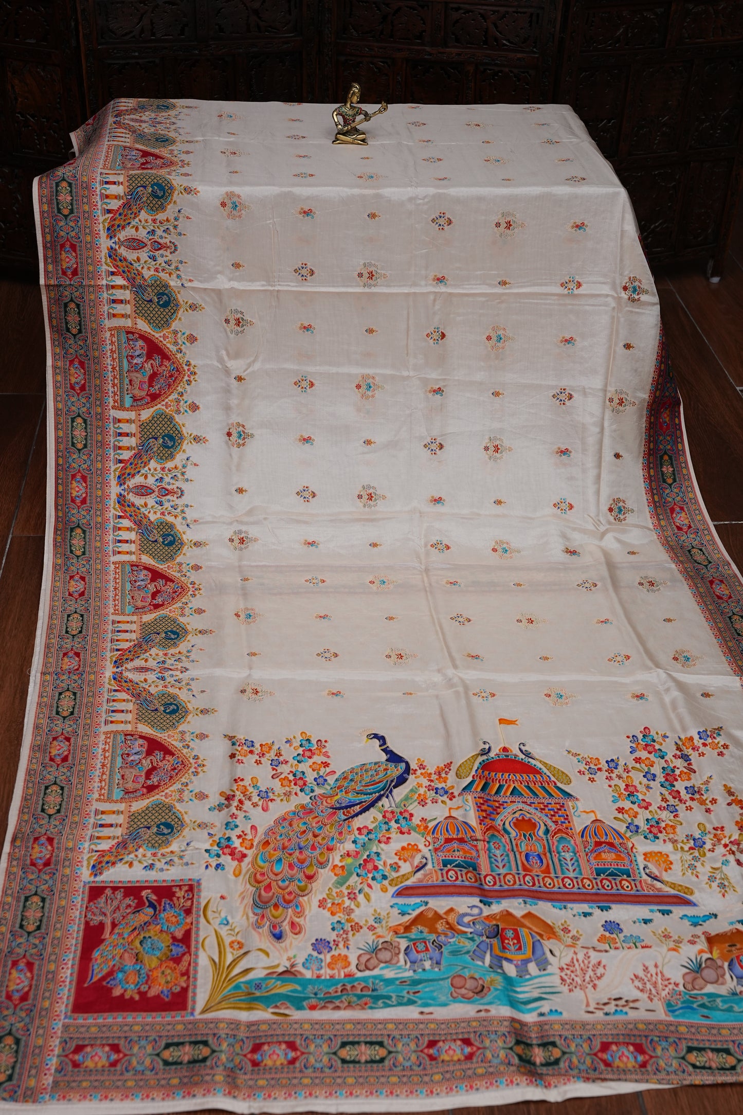 Kashmiri Pashmina Story Telling Saree - Ivory