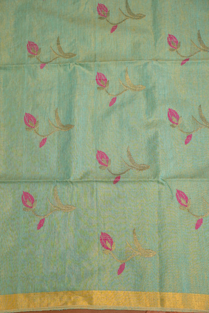Tissue Linen Saree with Tassles - Aqua Green