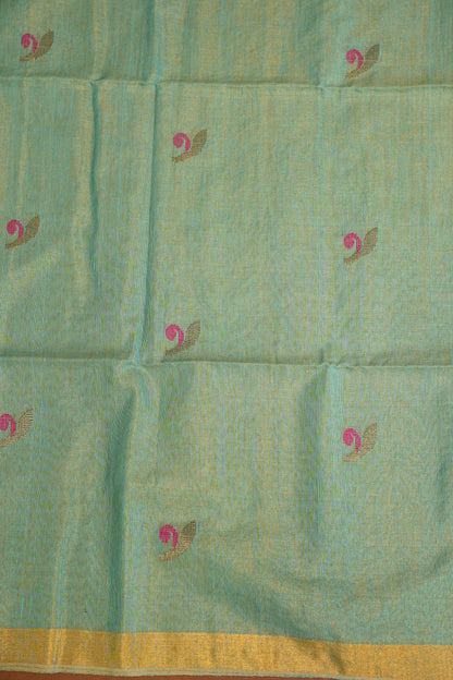 Tissue Linen Saree with Tassles - Aqua Green