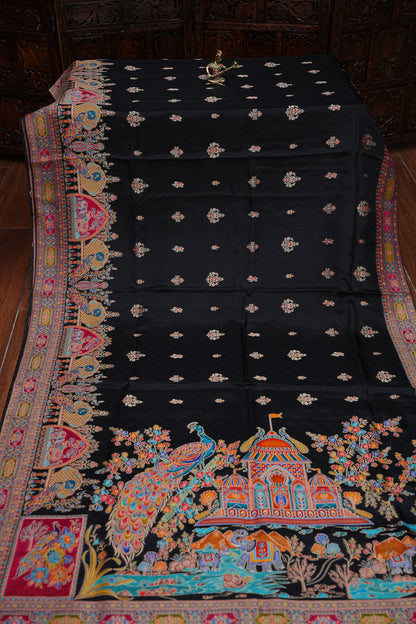 Kashmiri Pashmina Story Telling Saree - Black