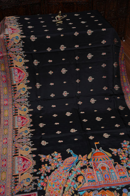 Kashmiri Pashmina Story Telling Saree - Black