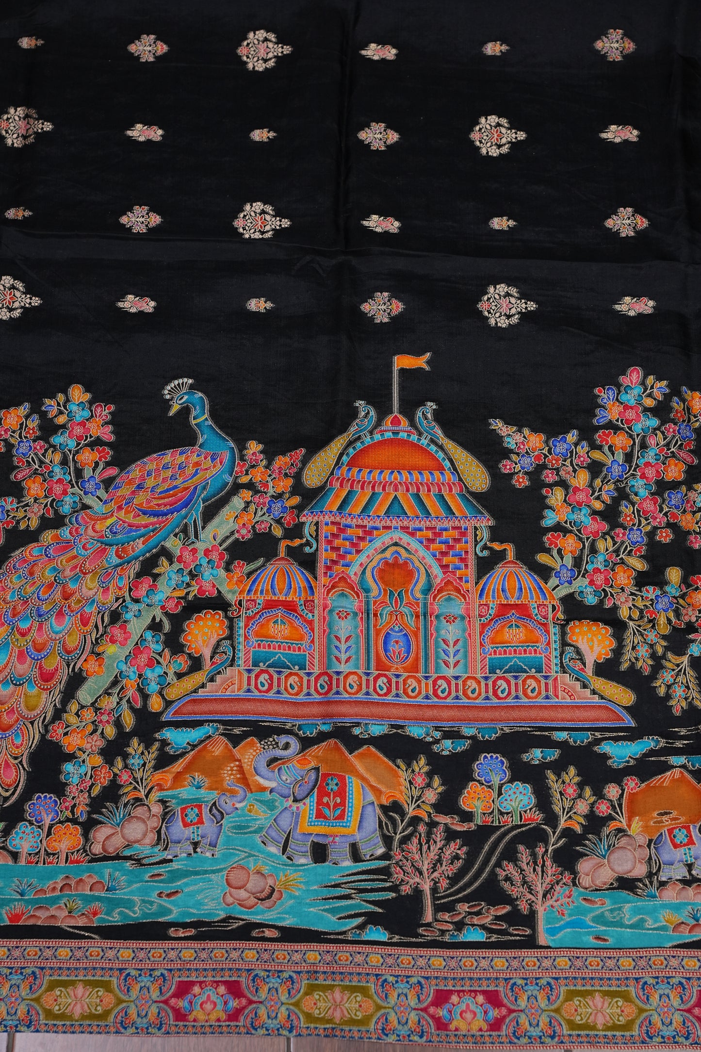 Kashmiri Pashmina Story Telling Saree - Black