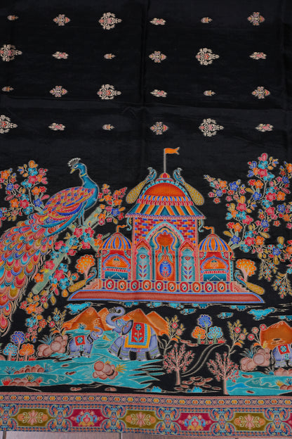 Kashmiri Pashmina Story Telling Saree - Black