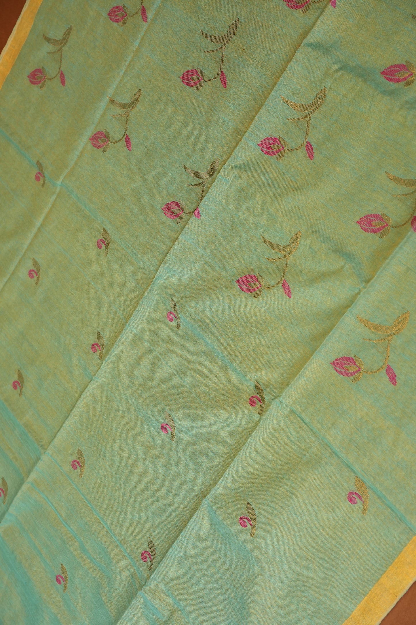 Tissue Linen Saree with Tassles - Aqua Green
