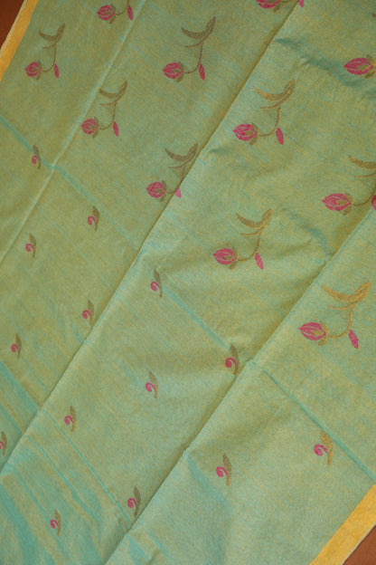 Tissue Linen Saree with Tassles - Aqua Green