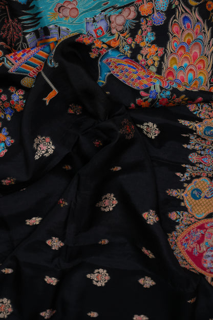 Kashmiri Pashmina Story Telling Saree - Black