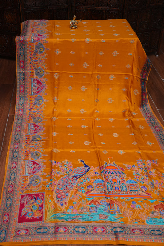 Kashmiri Pashmina Story Telling Saree - Mustard Yellow