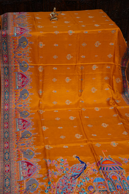 Kashmiri Pashmina Story Telling Saree - Mustard Yellow