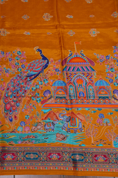 Kashmiri Pashmina Story Telling Saree - Mustard Yellow
