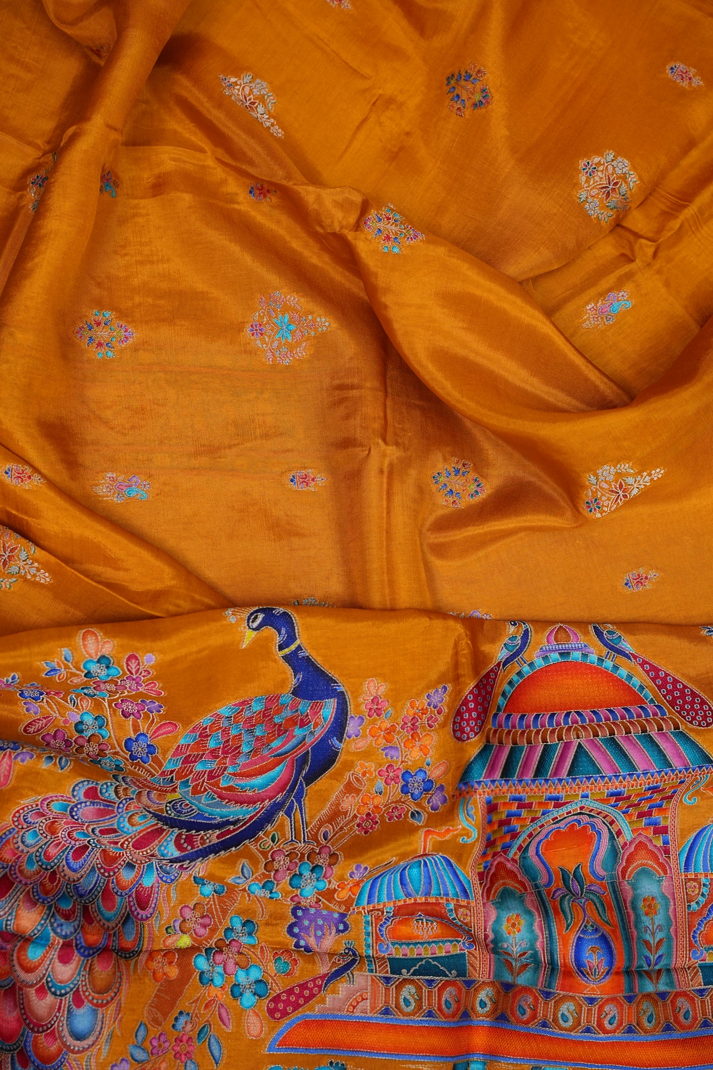 Kashmiri Pashmina Story Telling Saree - Mustard Yellow