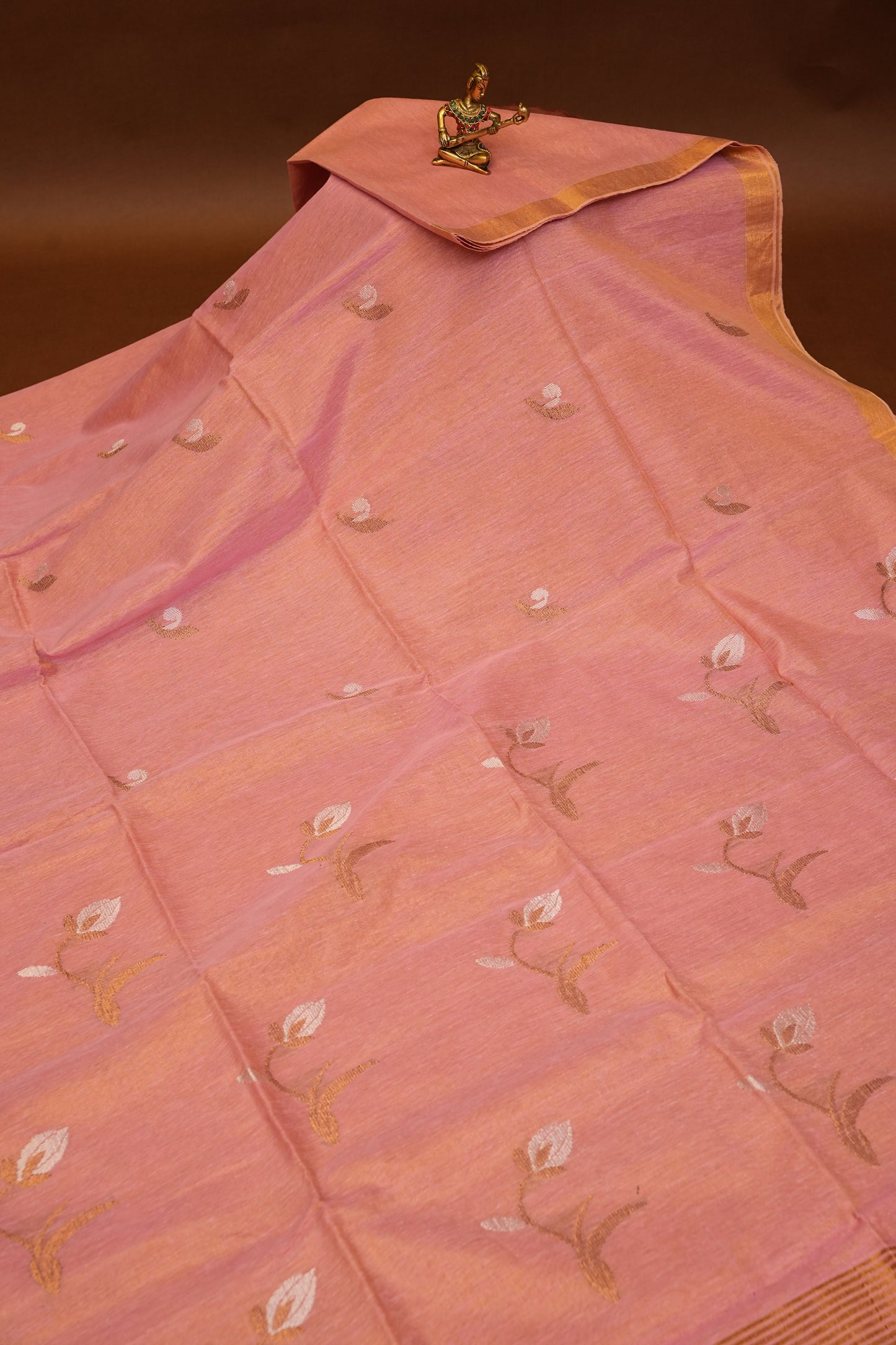 Tissue Linen Saree with Tassles - Blush Pink