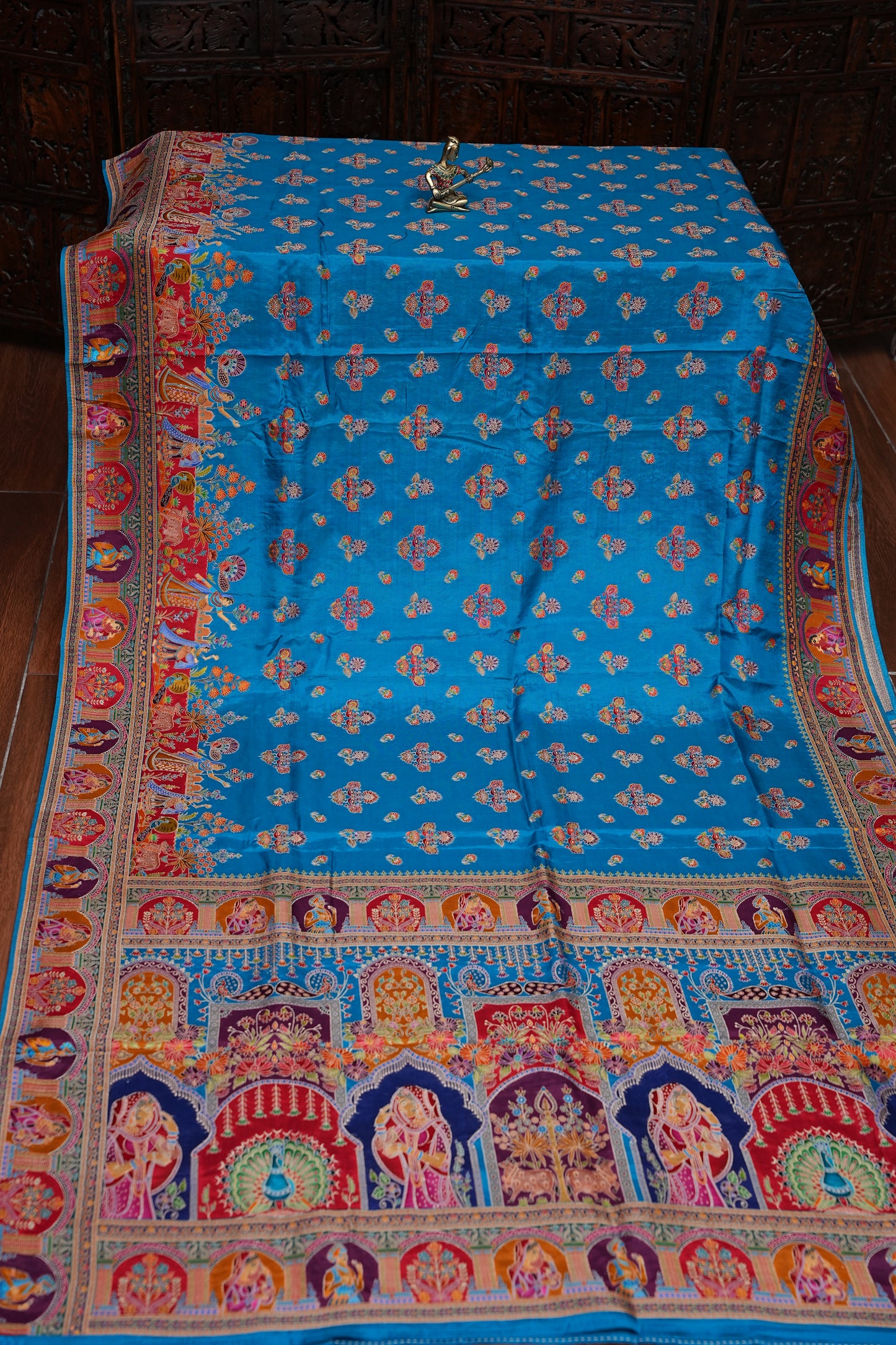 Kashmiri Pashmina Story Telling Saree - Blue