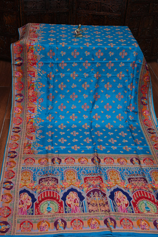 Kashmiri Pashmina Story Telling Saree - Blue