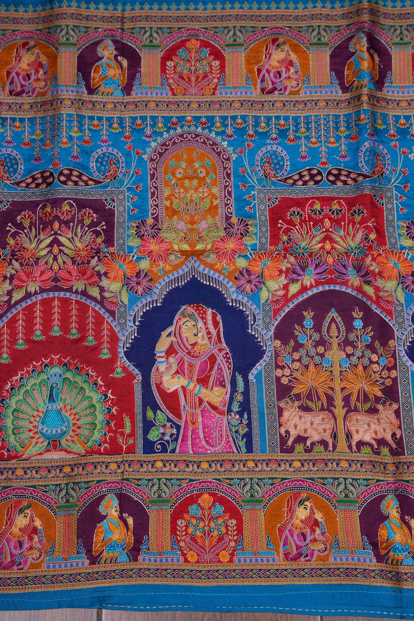 Kashmiri Pashmina Story Telling Saree - Blue