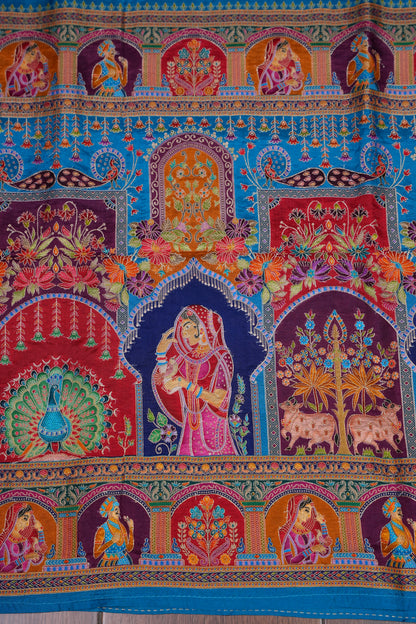 Kashmiri Pashmina Story Telling Saree - Blue