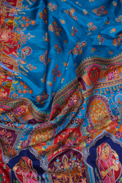 Kashmiri Pashmina Story Telling Saree - Blue