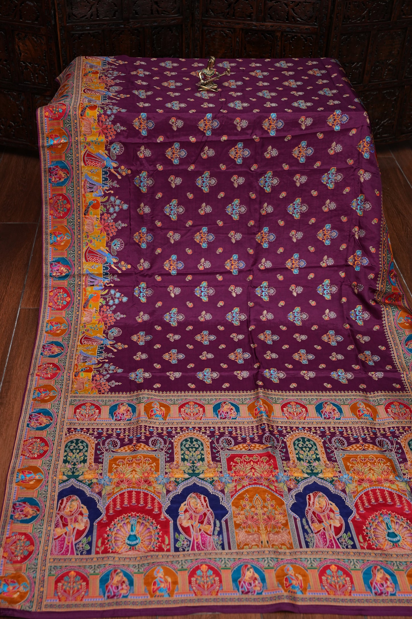 Kashmiri Pashmina Story Telling Saree - Wine