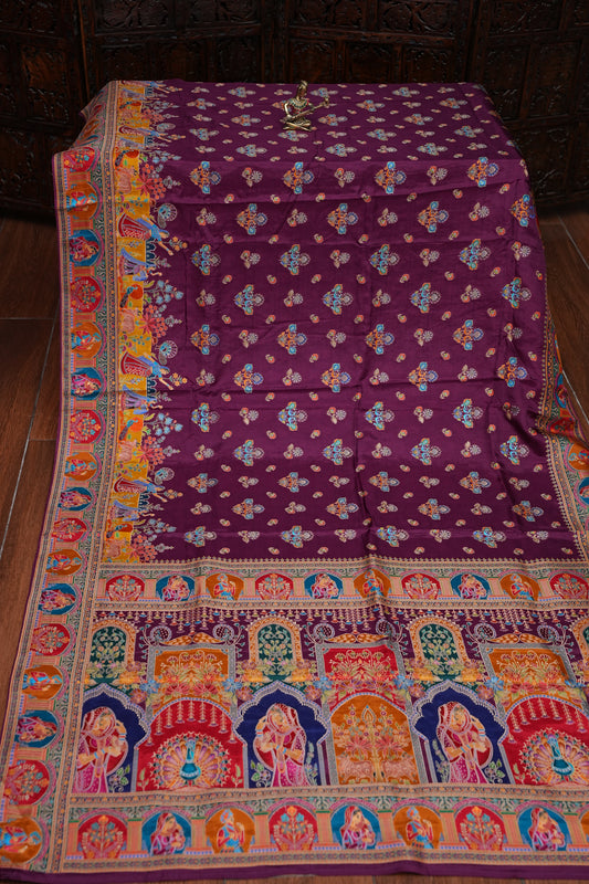 Kashmiri Pashmina Story Telling Saree - Wine