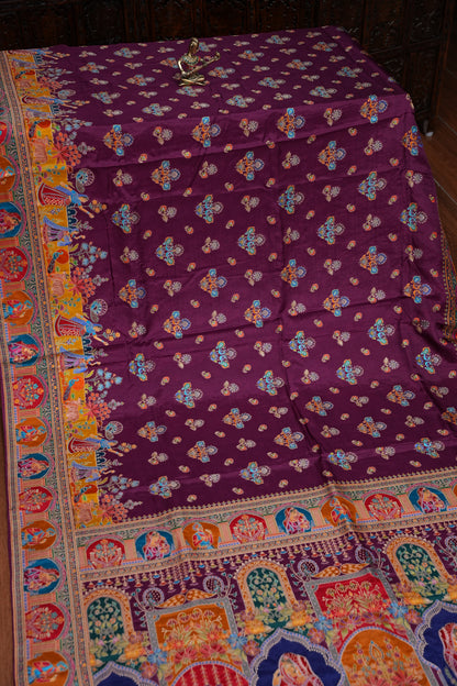 Kashmiri Pashmina Story Telling Saree - Wine