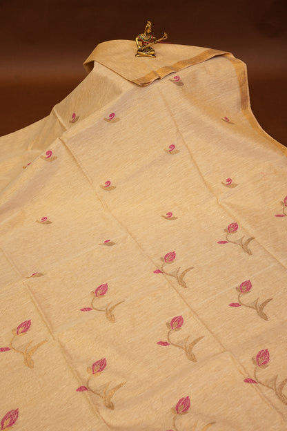 Tissue Linen Saree with Tassles - Beige