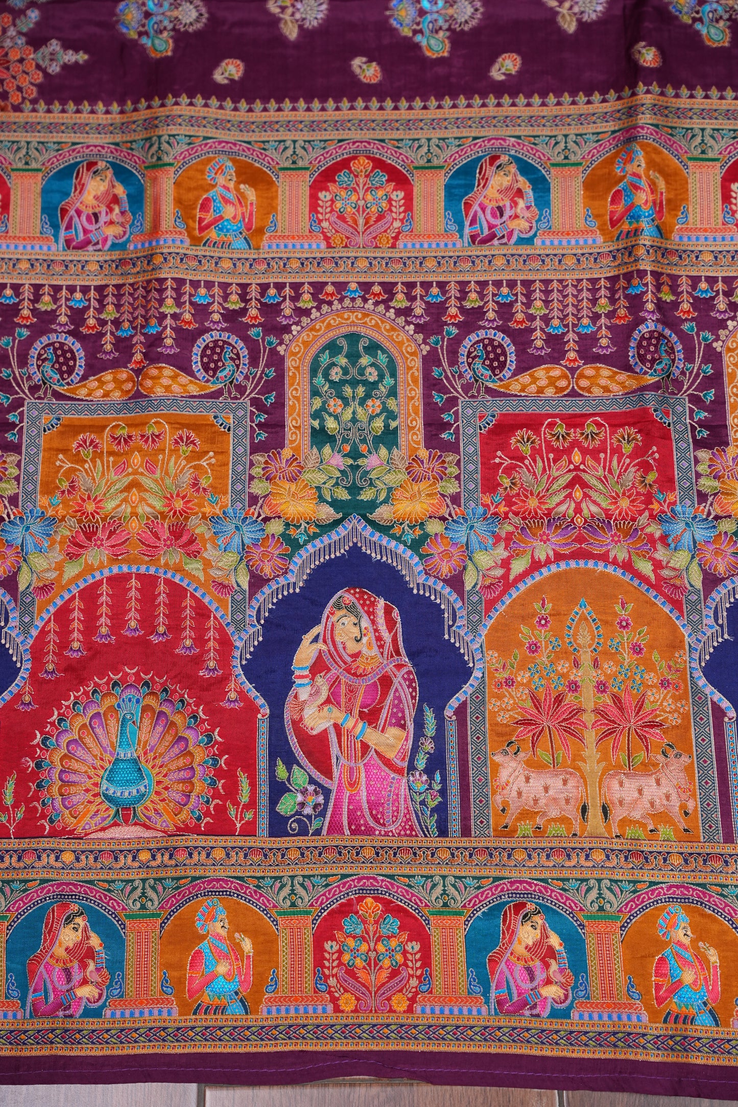 Kashmiri Pashmina Story Telling Saree - Wine