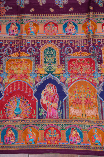 Kashmiri Pashmina Story Telling Saree - Wine