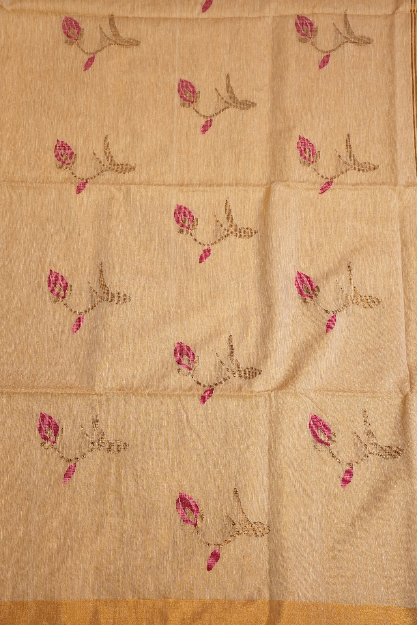 Tissue Linen Saree with Tassles - Beige