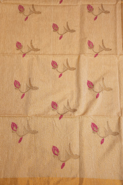 Tissue Linen Saree with Tassles - Beige