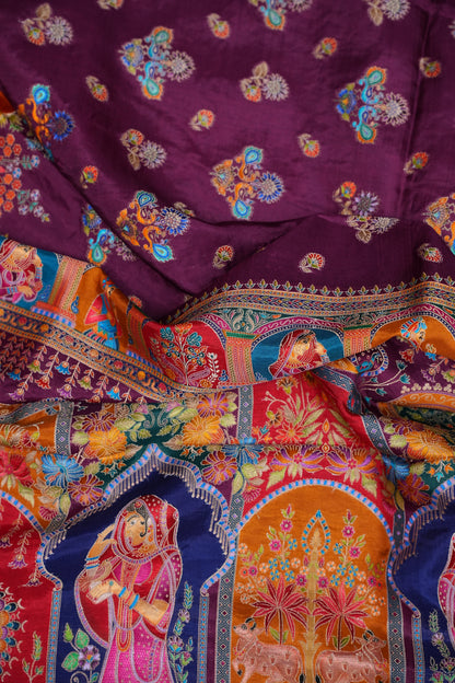 Kashmiri Pashmina Story Telling Saree - Wine