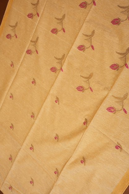 Tissue Linen Saree with Tassles - Beige