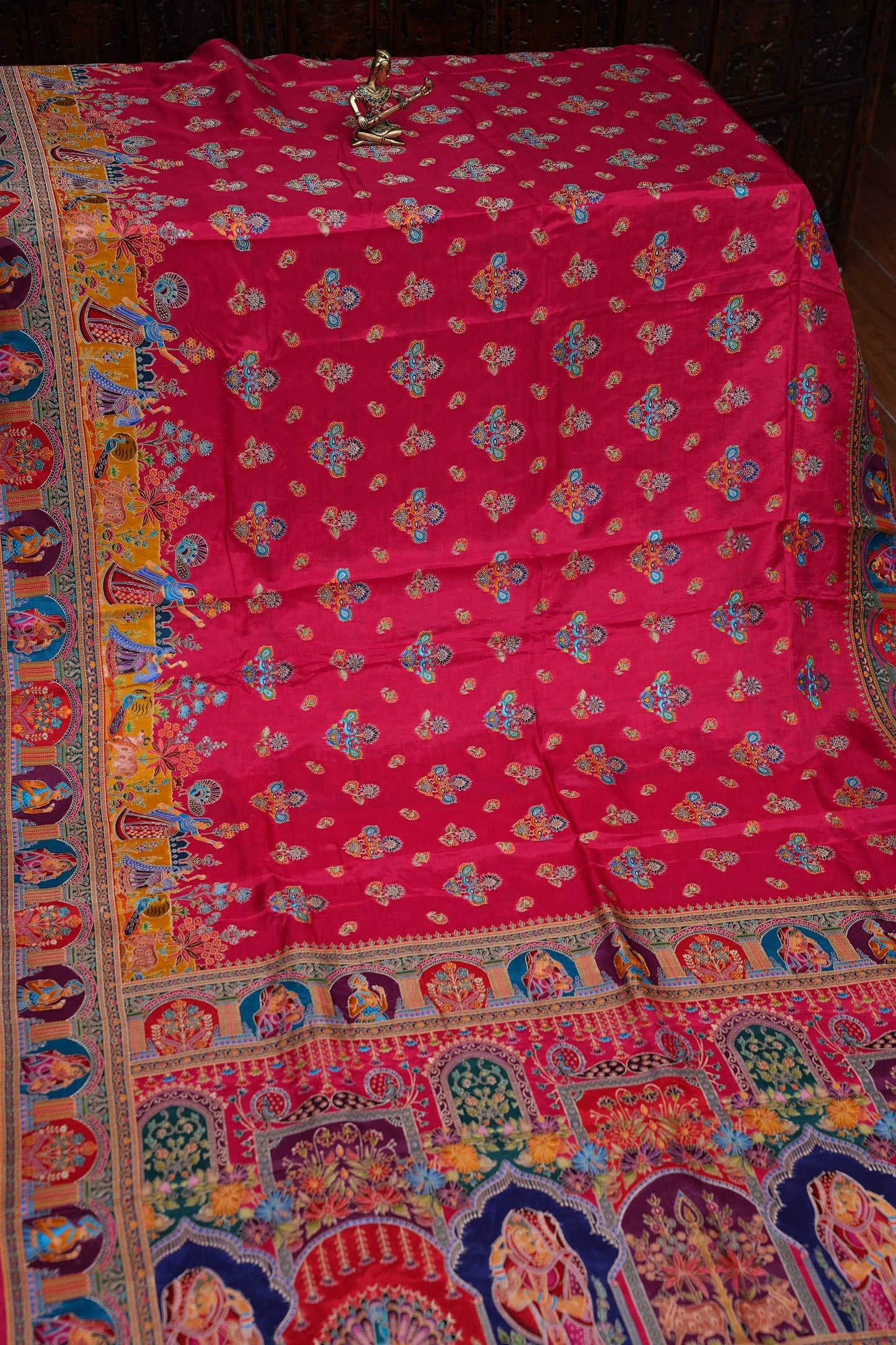 Kashmiri Pashmina Story Telling Saree - Pink