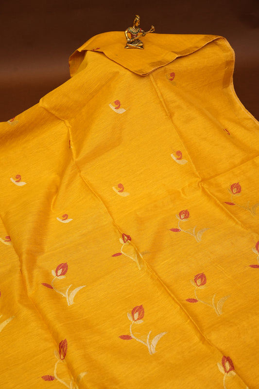Tissue Linen Saree with Tassles - Yellow