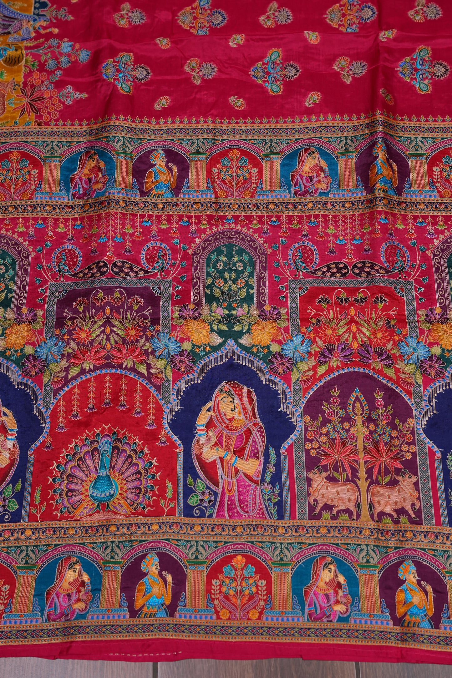 Kashmiri Pashmina Story Telling Saree - Pink