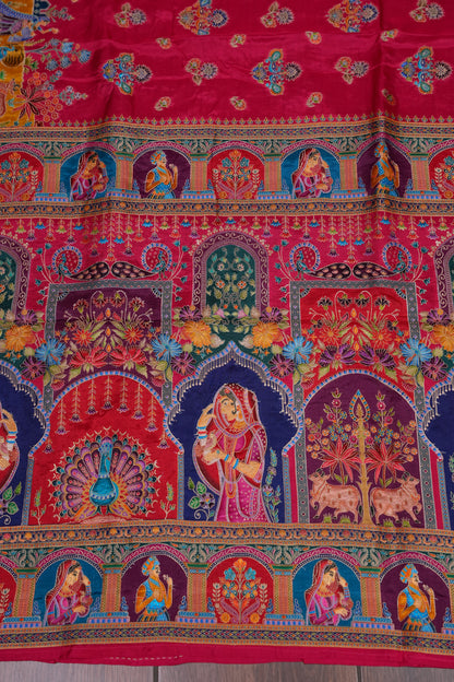 Kashmiri Pashmina Story Telling Saree - Pink