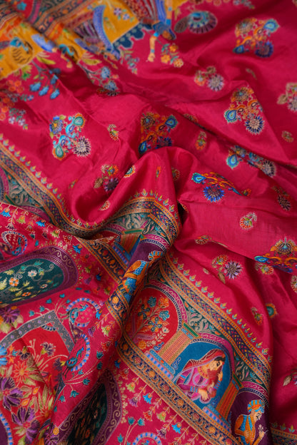 Kashmiri Pashmina Story Telling Saree - Pink