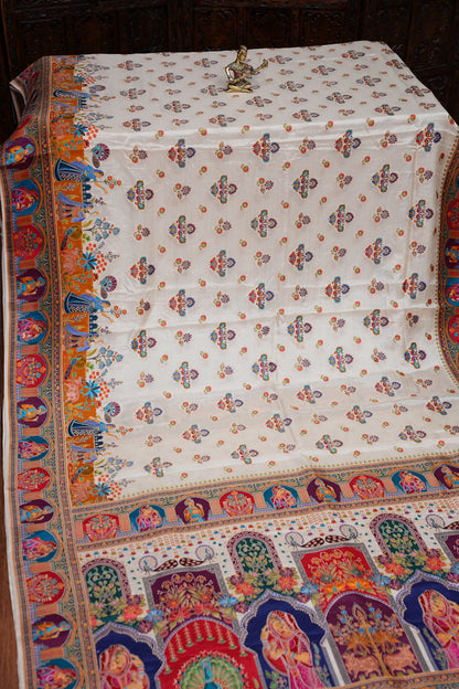 Kashmiri Pashmina Story Telling Saree - Ivory Shade