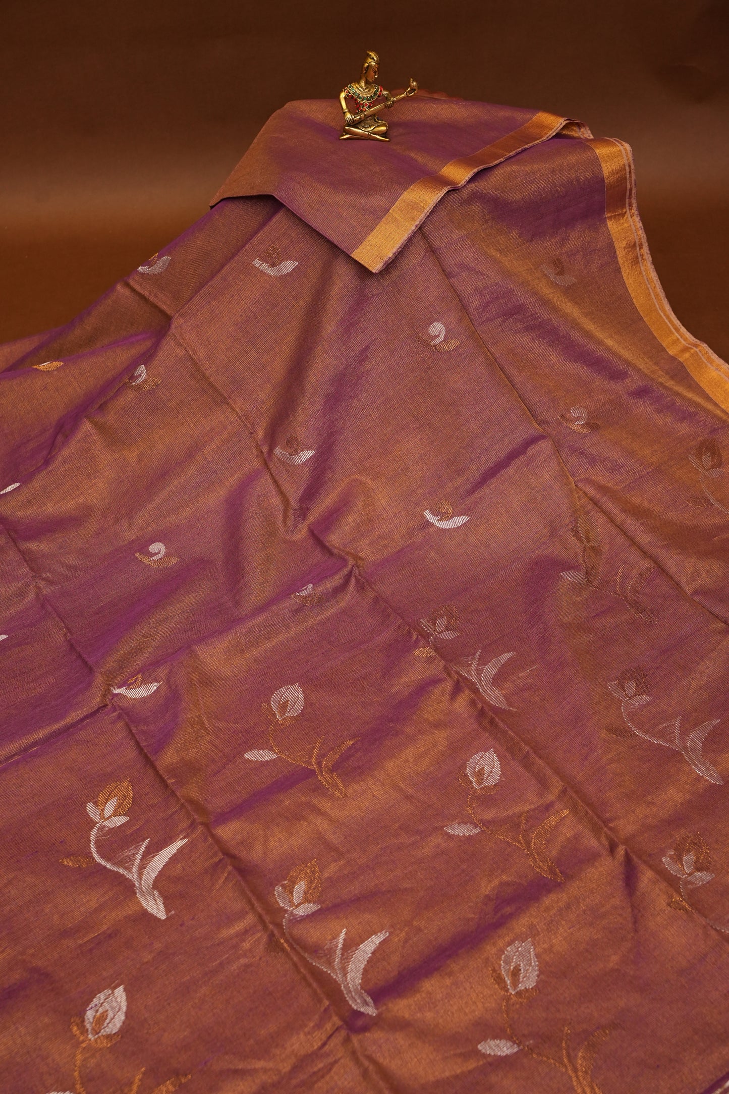 Tissue Linen Saree with Tassles - Onion Pink
