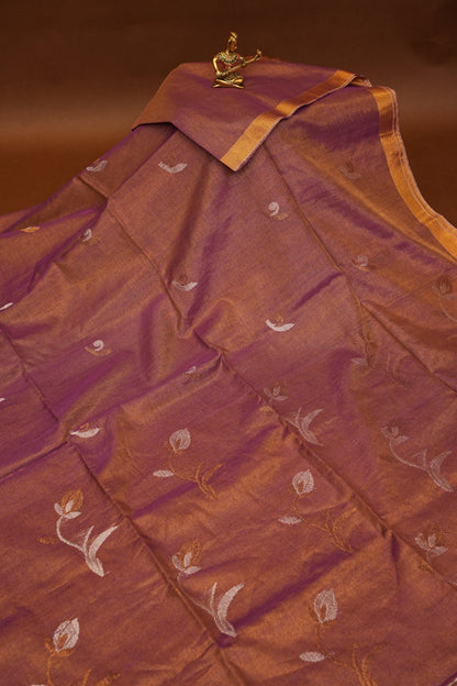 Tissue Linen Saree with Tassles - Onion Pink