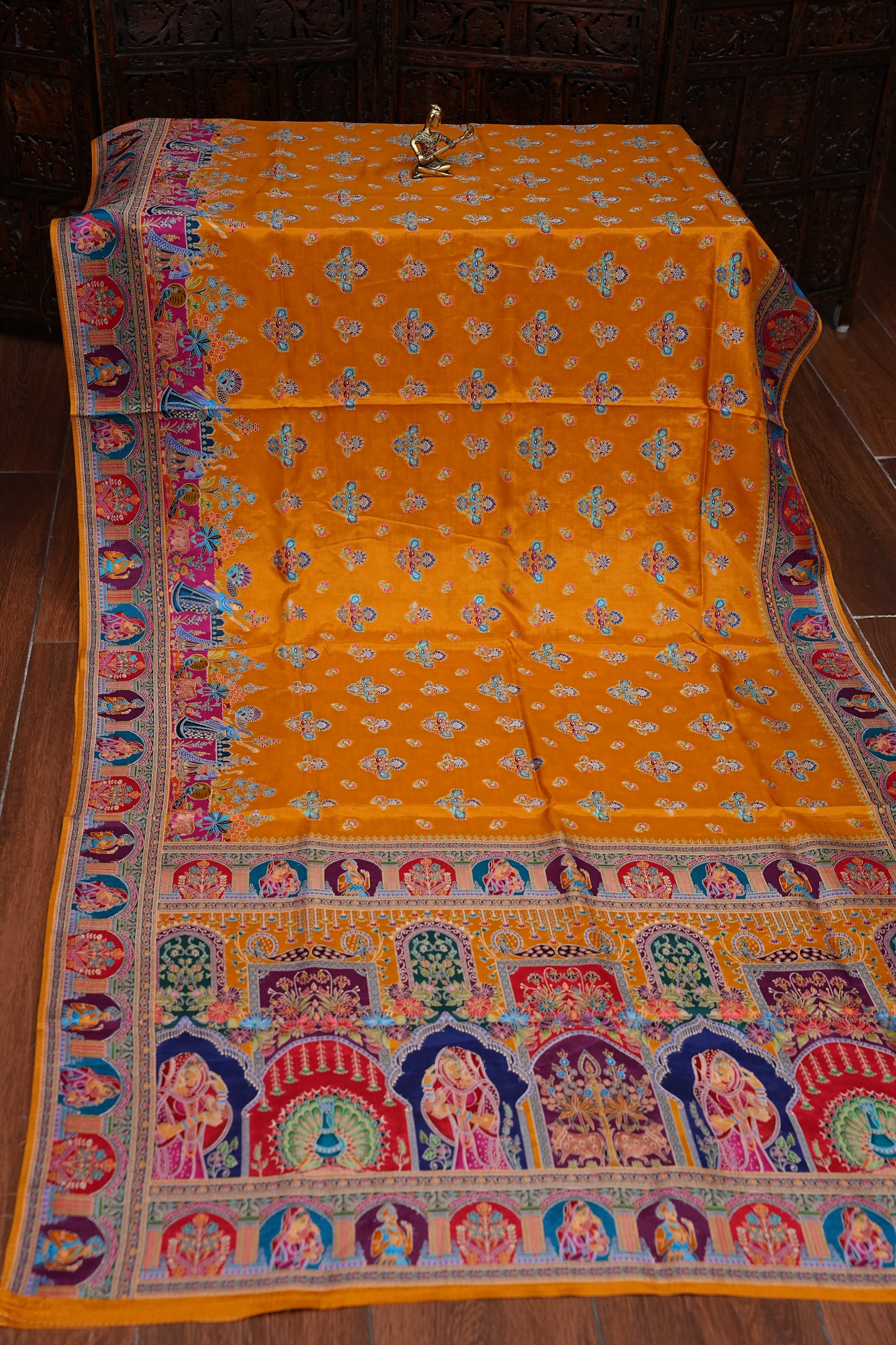 Kashmiri Pashmina Story Telling Saree - Mustard Yellow