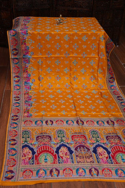 Kashmiri Pashmina Story Telling Saree - Mustard Yellow