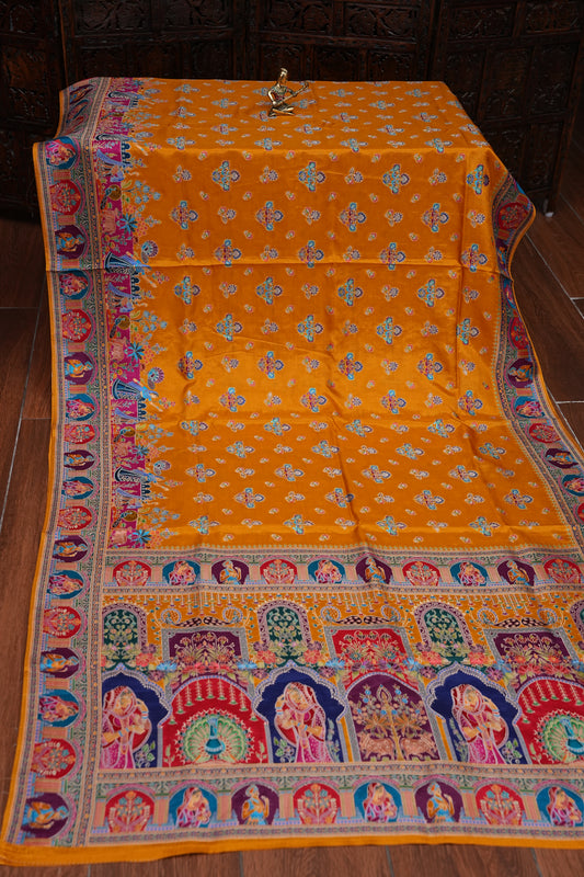 Kashmiri Pashmina Story Telling Saree - Mustard Yellow